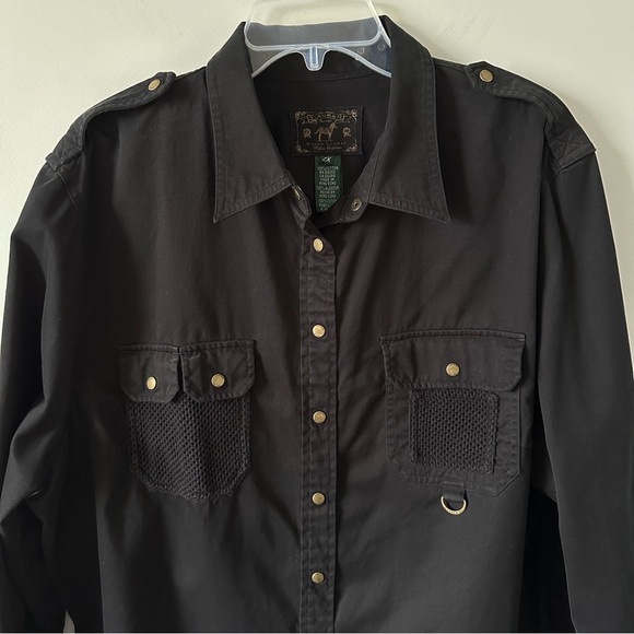 Ralph Lauren Safari Outfitters Black Snap Button Up Shirt Women's 2X Vintage - Picture 3 of 15